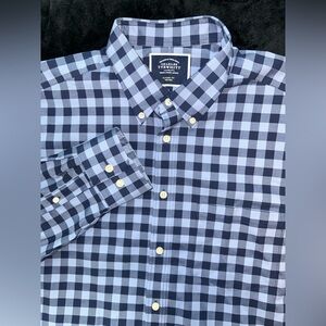 Charles Tyrwhitt Men's Button Down Blue Check Size L Classic Fit Front Pocket